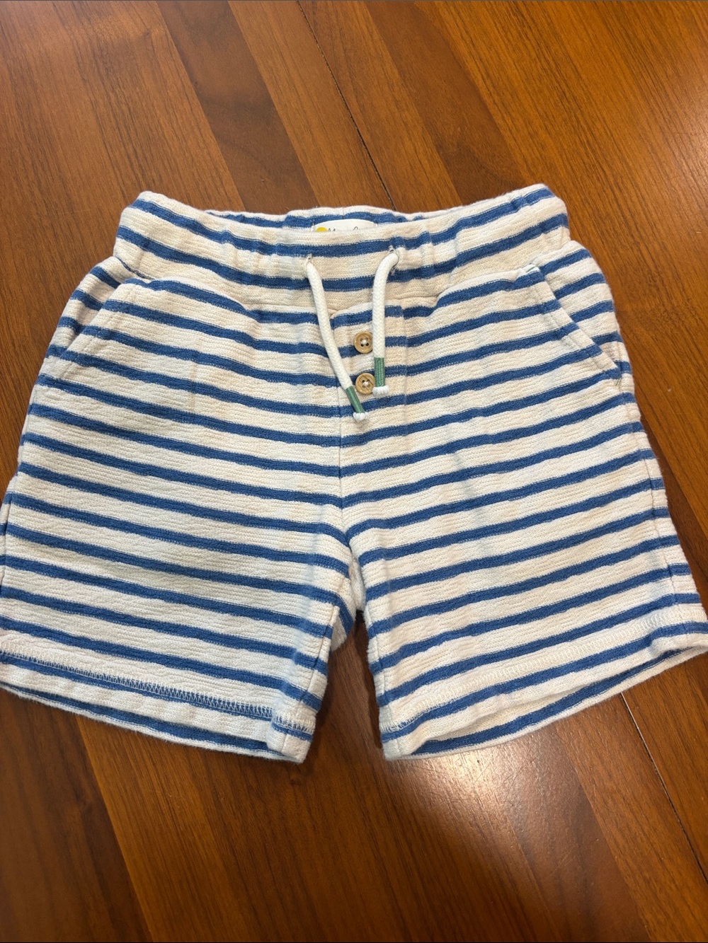 Mini Boden Blue and White Striped Pull-On Shorts